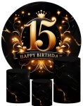 15 Anos Happy Birthaday Preto E Dourado - Cilindro Redondo Pmg - imagem 2