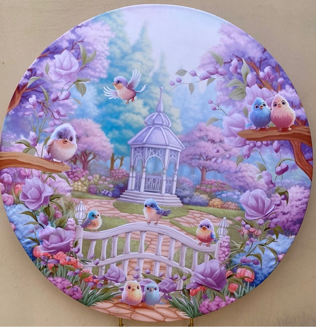 Jardim Passarinhos Lilas Painel Redondo 150Cm  - FOCUSEVENTOSJATAI