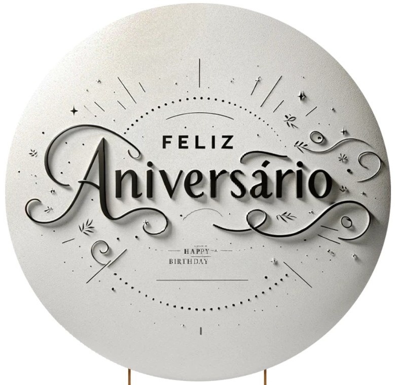 Feliz Aniversário Branco E Preto Painel Redondo 150Cm - FOCUSEVENTOSJATAI