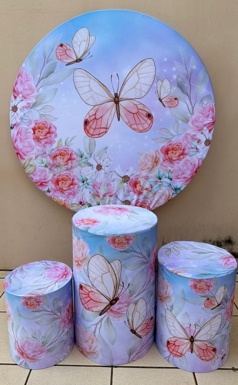 Borboleta Rosa E Chá Painel Redondo 150Cm - FOCUSEVENTOSJATAI