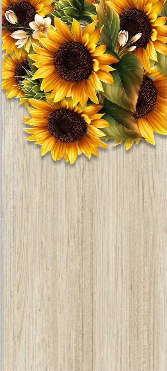 Girassol 3D Real 3D Madeira Clara Painel Retangular 220X150Cm - Fundo Amarelo Liso - FOCUSEVENTOSJATAI