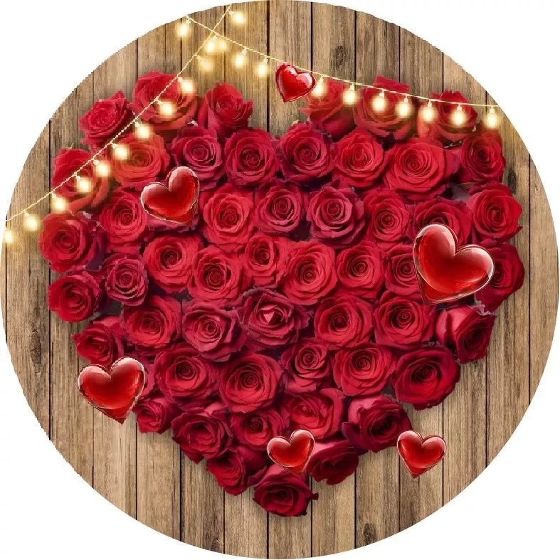 Namorados Coração de Rosas Vermelhas Painel Redondo 150Cm - FOCUSEVENTOSJATAI