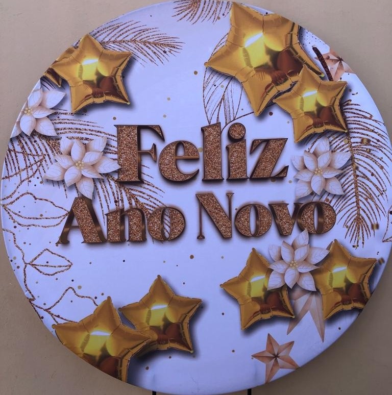Ano Novo Balão Estrelas Dourada Painel Redondo 150Cms - FOCUSEVENTOSJATAI