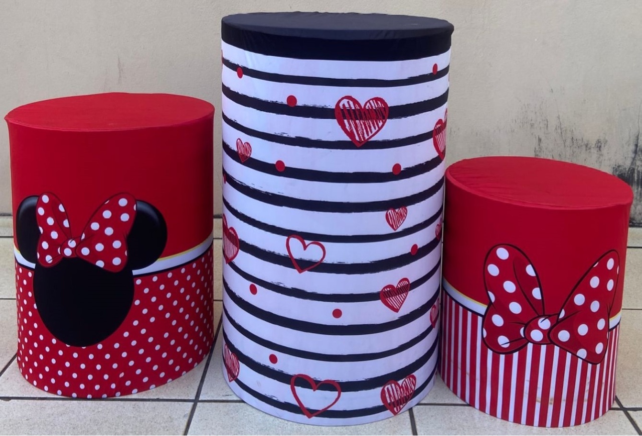 Minie Vermelha Listrado Branco E Preto Cilindro Redondo Pmg - FOCUSEVENTOSJATAI