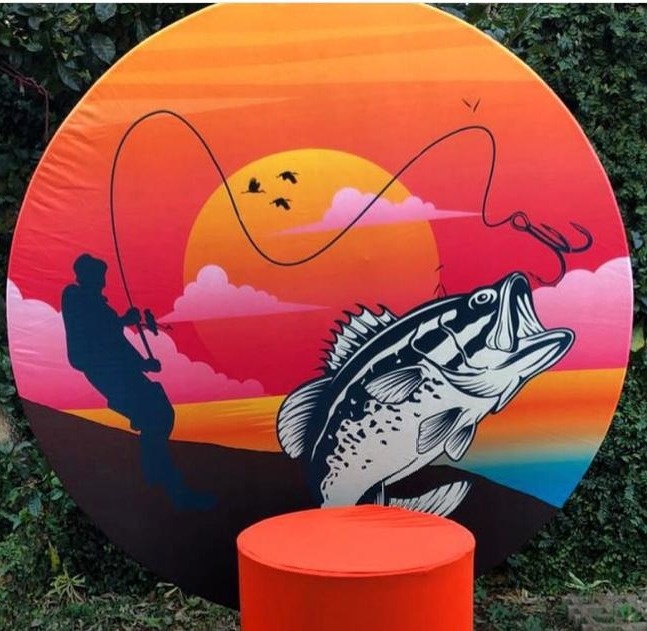 Pescador Por Do Sol Laranja Painel Redondo 150Cm - FOCUSEVENTOSJATAI