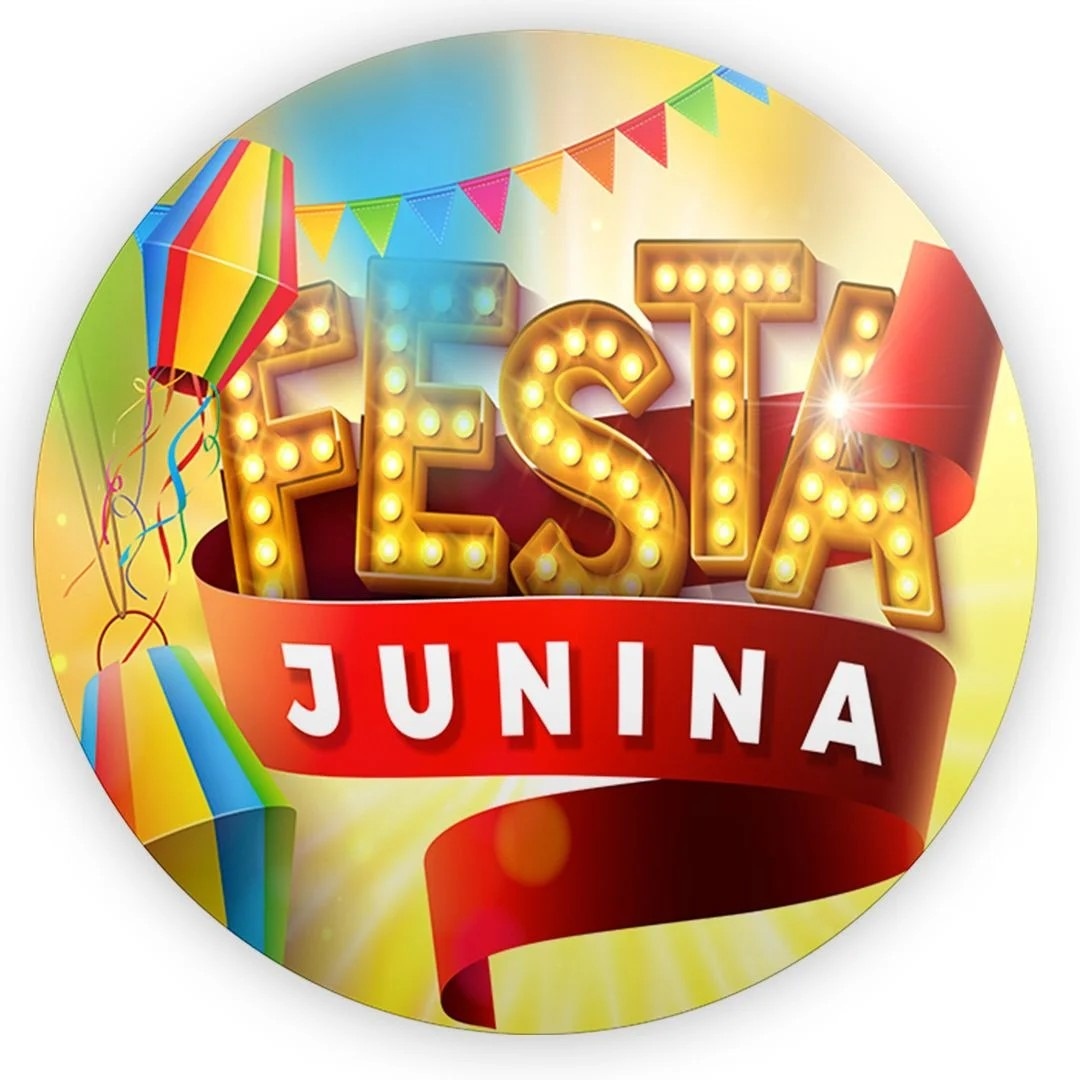 Festa Junino Letra Caixa Amarelo Painel Redondo 150Cm - FOCUSEVENTOSJATAI