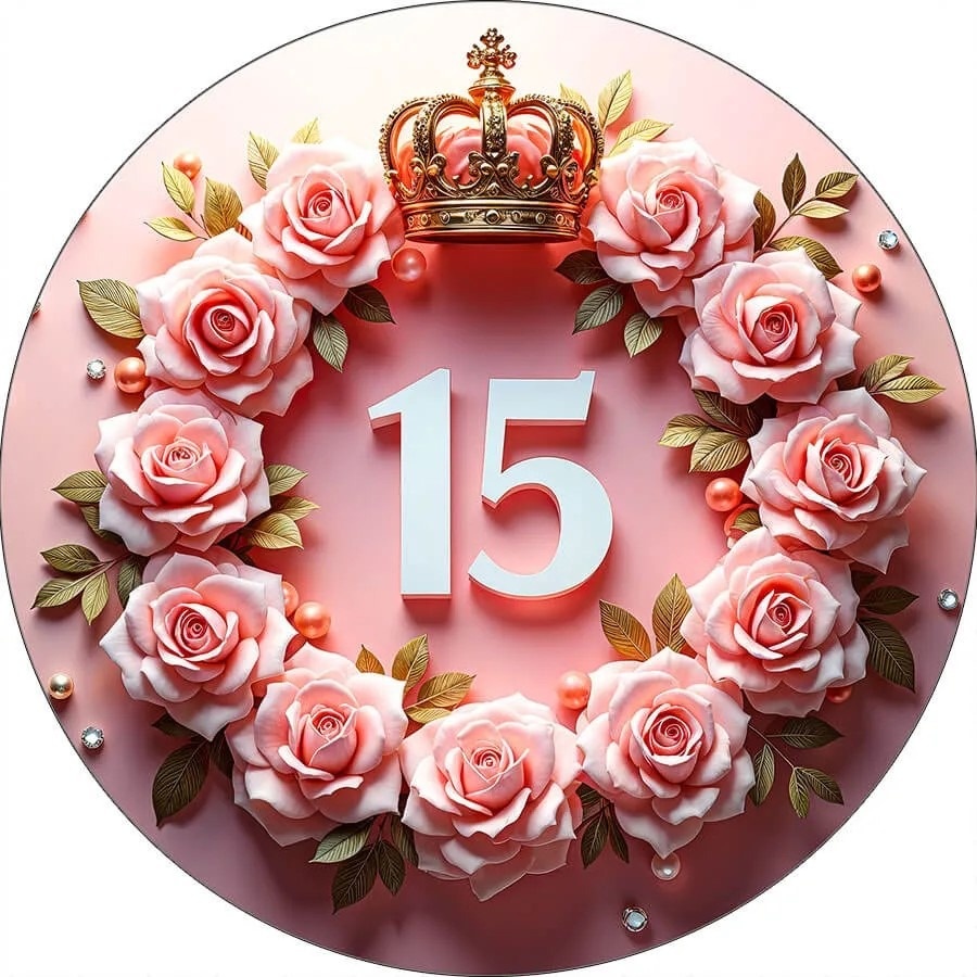 15 Anos Floral Rosa E Perolas Painel Redondo 150Cms  - FOCUSEVENTOSJATAI