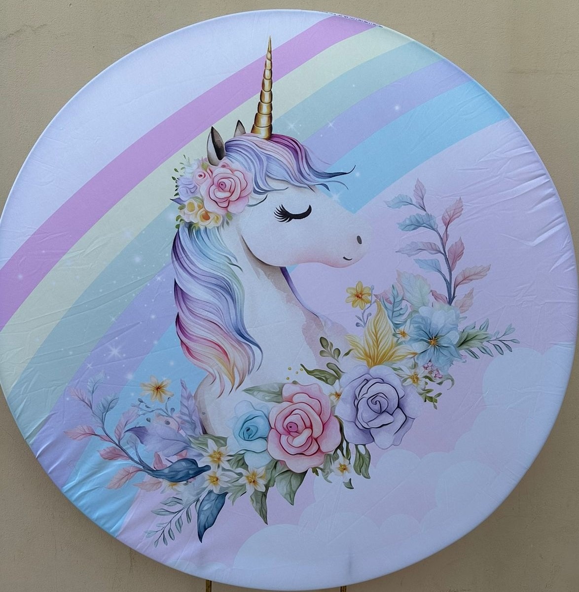 Unicornio Floral Lilas Candy Painel Redondo 150Cm - FOCUSEVENTOSJATAI