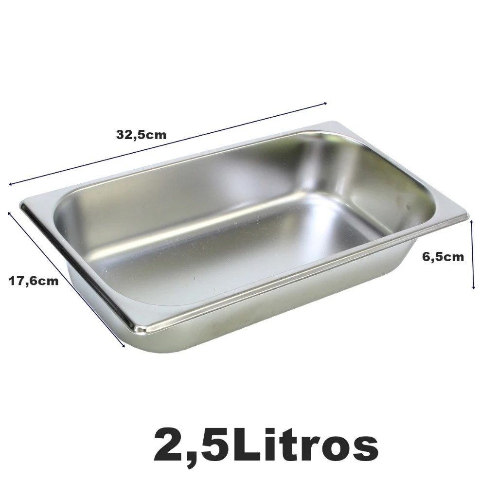 Cuba Rechaud Inox Retangular Pequena Rasa 2,5L 1/3 32,5X17,6X6,5Cms - FOCUSEVENTOSJATAI