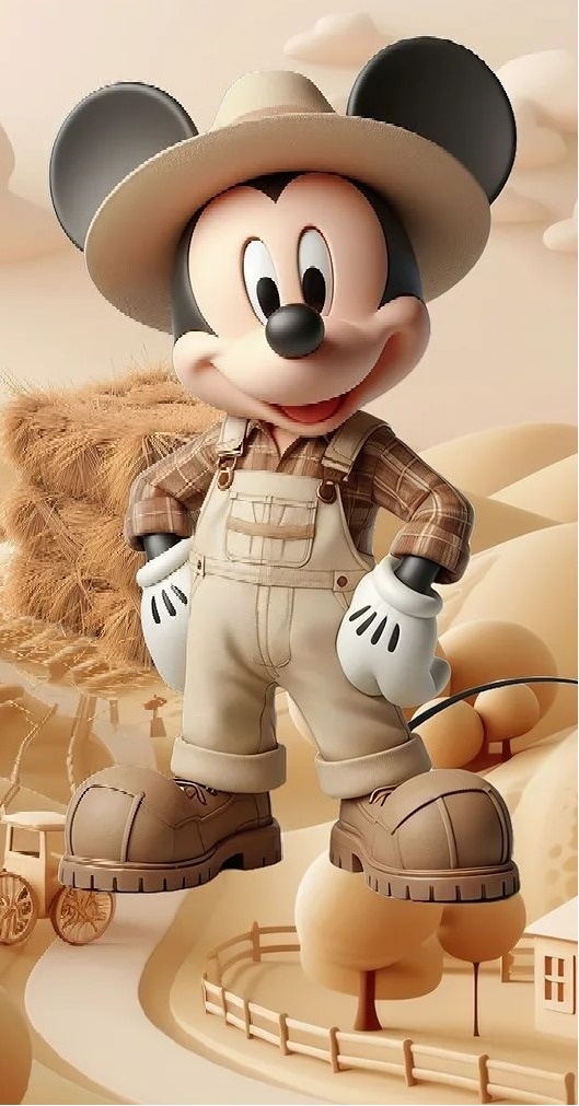 Mickey 3D Fazendeiro Marron Claro Painel Retangular 220X150Cm - FOCUSEVENTOSJATAI