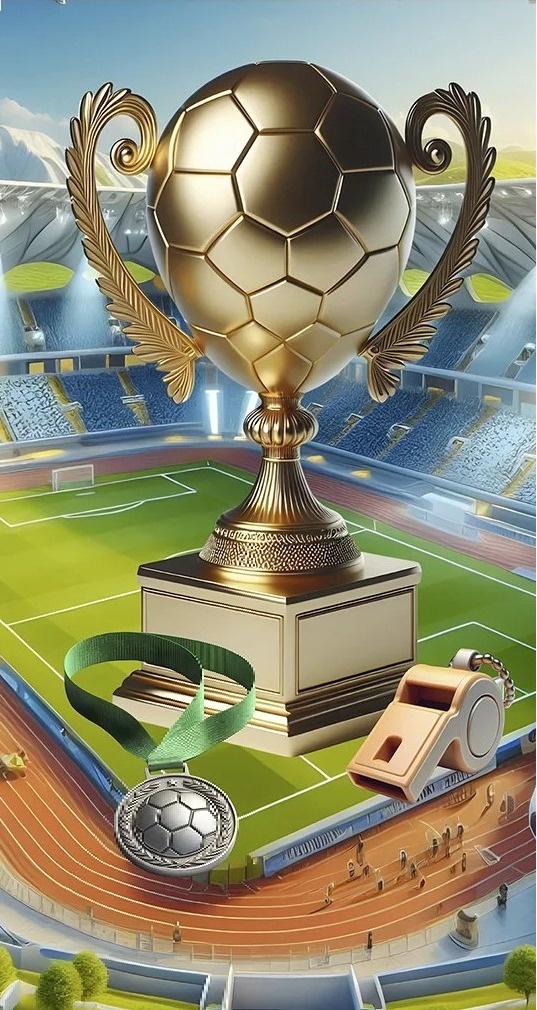 Futebol 3D Taça Bola Dourado Fundo Verde Oliva Painel Retangular 220X150Cm - FOCUSEVENTOSJATAI