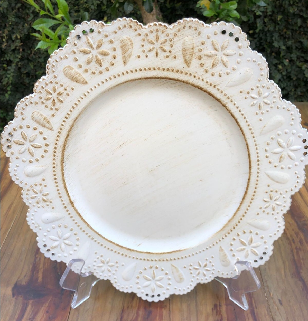 Sousplat Branco Off White Rendado Redondo 31Cms - FOCUSEVENTOSJATAI