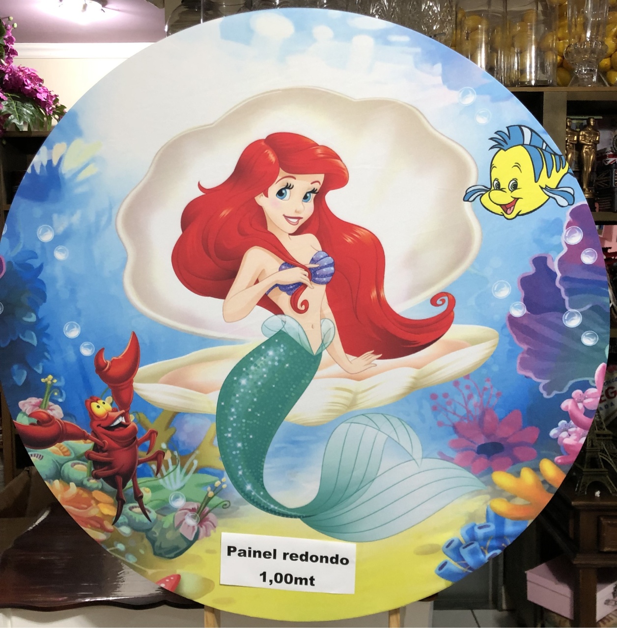 Pequena Sereia Ariel Na Concha Painel Redondo 100Cm - FOCUSEVENTOSJATAI