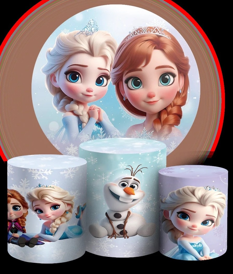 Frozem Baby 3D Elsa, Anna E Olaf  Painel Redondo 150Cm - FOCUSEVENTOSJATAI