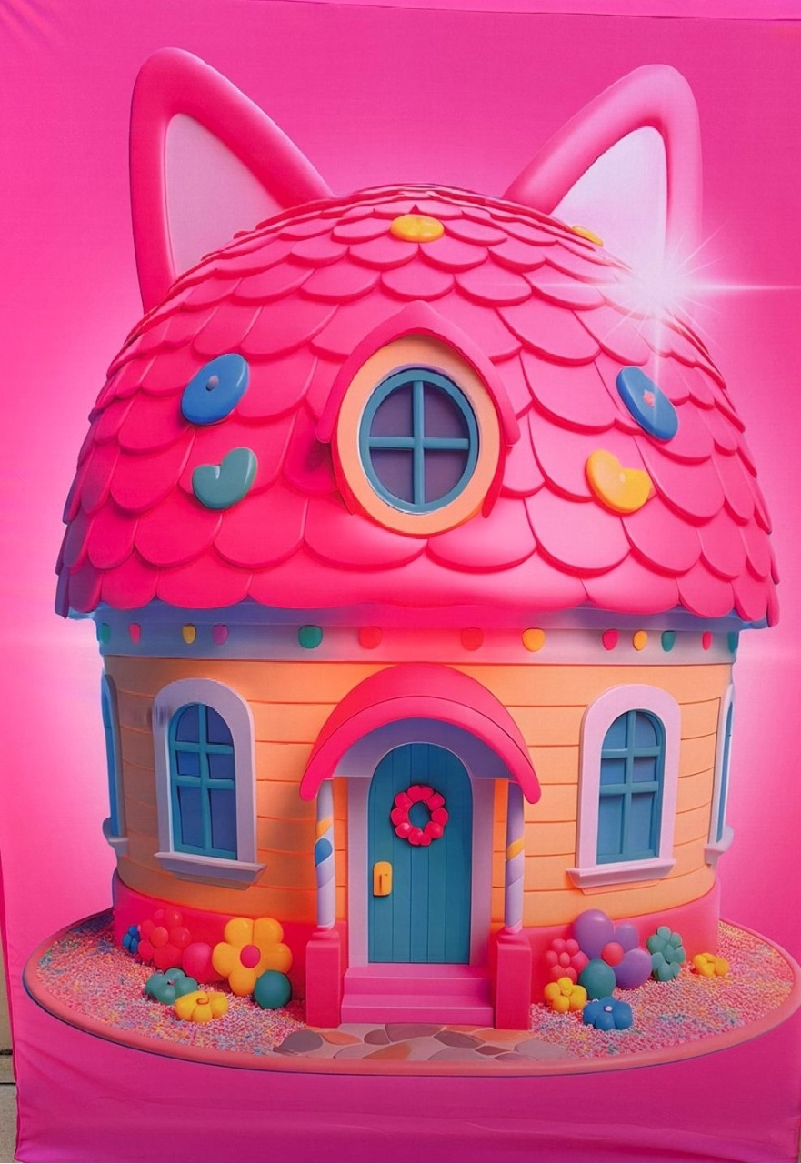 Casa Magica da Gabi 3D Rosa Painel Retangular 220X150Cm - Fundo - FOCUSEVENTOSJATAI