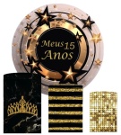 15 Anos Estrelas Preto E Dourado - Painel Redondo 150Cms - imagem 2