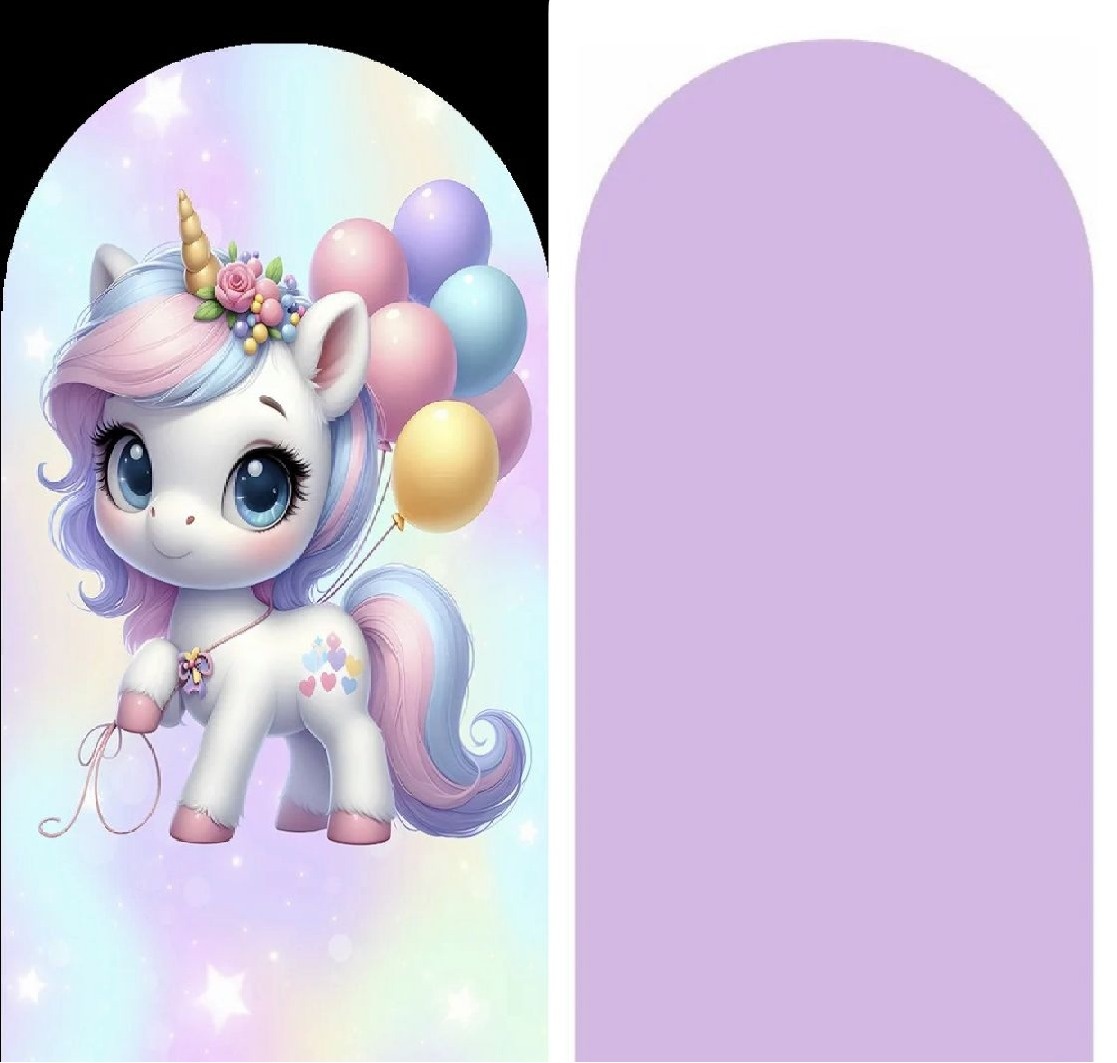 Unicornio 3D Belinha - Fundo Lilás Painel Romano 200X100Cm - FOCUSEVENTOSJATAI