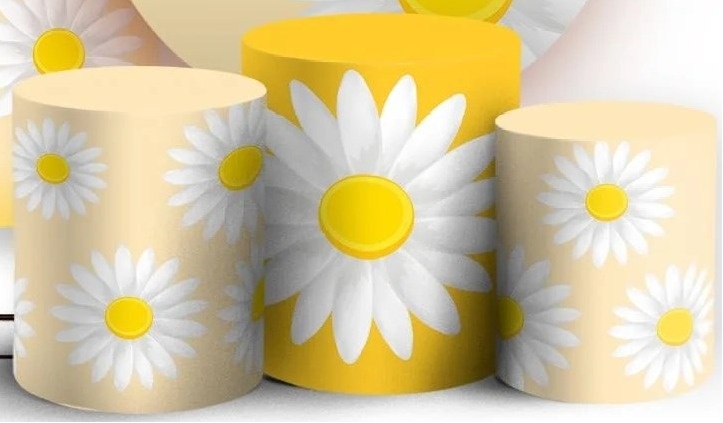 Margaridas 3D Branco E Amarelo Cilindro Redondo Pmg - FOCUSEVENTOSJATAI