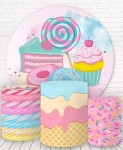 Confeitaria Doceria  Pirulito Azul E Rosa Painel Redondo 150Cm - imagem 1