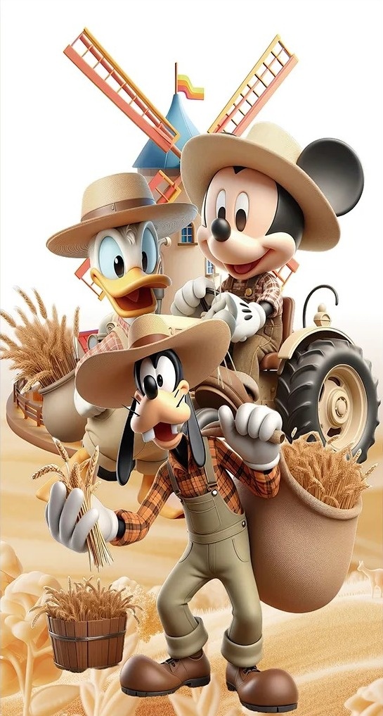 Mickey 3D Fazendeiro Marron Claro Donald E Pateta Painel Retangular 220X150Cm - FOCUSEVENTOSJATAI