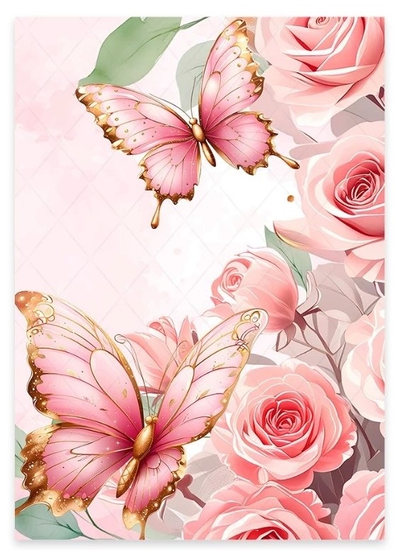 Borboleta Luzo Rosa E Dourado Painel Retangular 220X150Cm - Fundo Rosa Goiaba - FOCUSEVENTOSJATAI