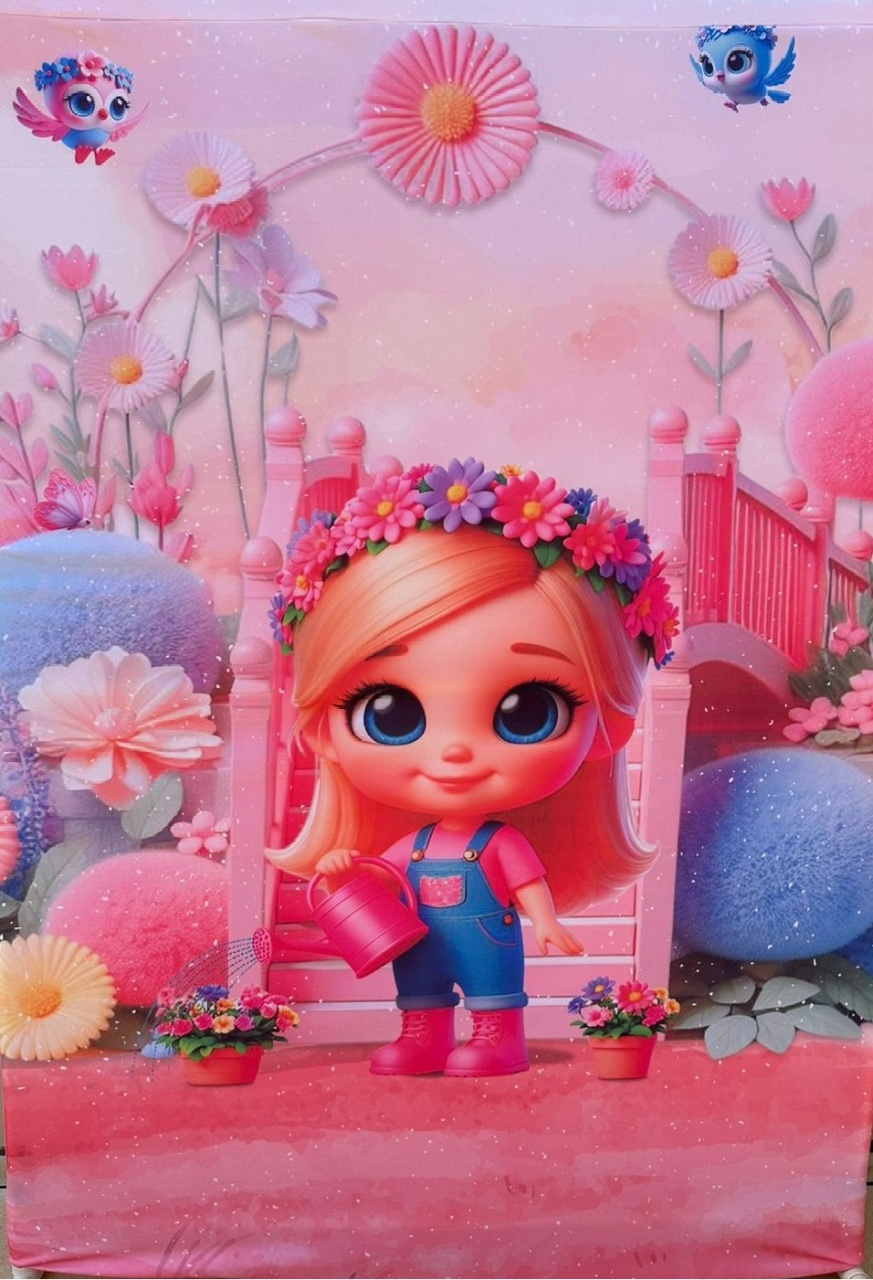 Jardim Cute Rosa Loirinha Painel Retangular 220X150Cm Fundo Rosa Claro Liso - FOCUSEVENTOSJATAI