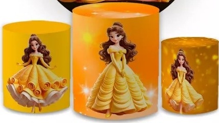 Bela E Fera 3D Amarelo Cilindro Redondo Pmg - FOCUSEVENTOSJATAI