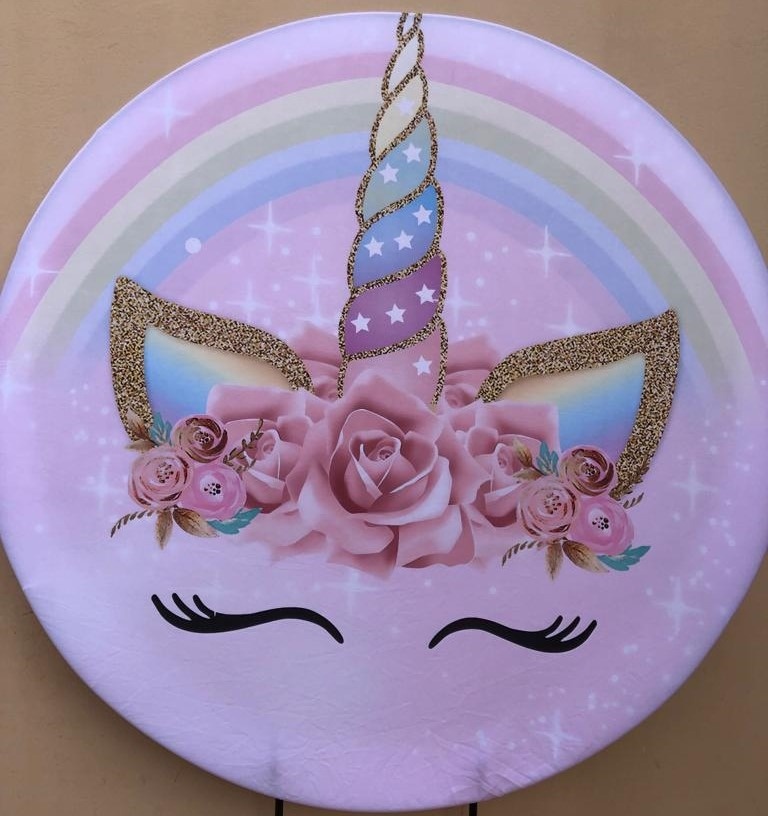 Unicornio  Chifre Dourado Painel Redondo 150Cm - FOCUSEVENTOSJATAI