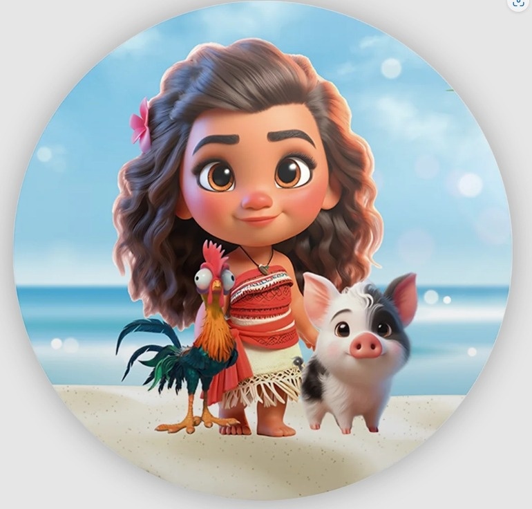 Moana Baby Cute Galo Porco Painel Redondo 150Cm - FOCUSEVENTOSJATAI