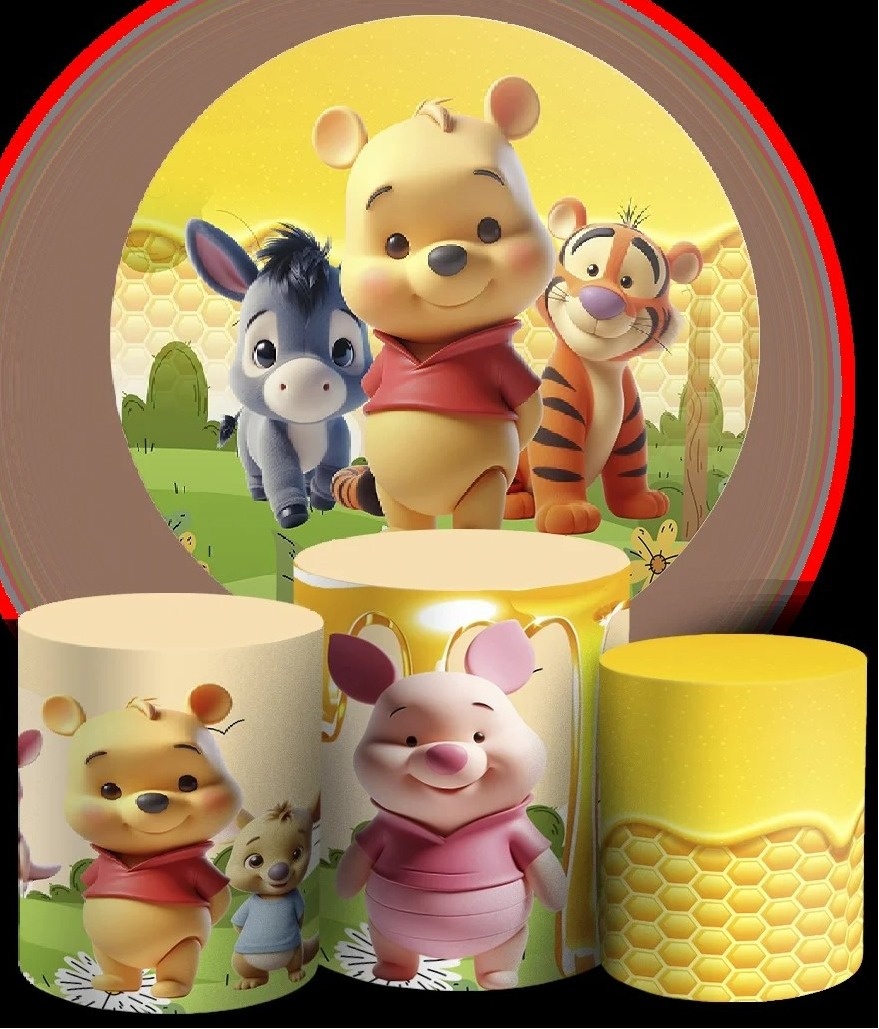 Ursinho Pooh Puff 3D Baby Painel Redondo 150Cm - FOCUSEVENTOSJATAI
