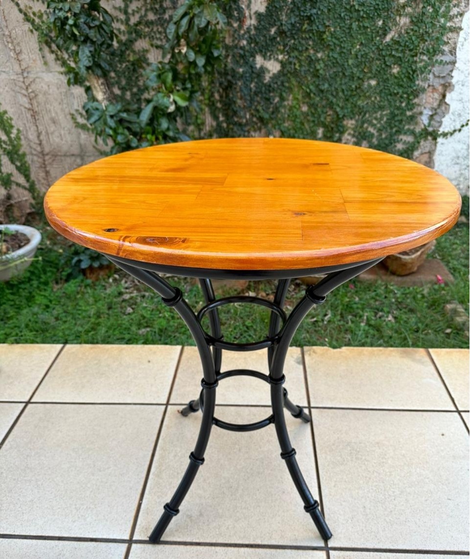 Mesa Bistro Argolas Preto Tampo de Madeira 75X70Cm - FOCUSEVENTOSJATAI