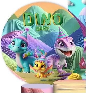 Dinossauros Baby 3D Cute Festa Na Floresta Painel Redondo 150Cm - FOCUSEVENTOSJATAI