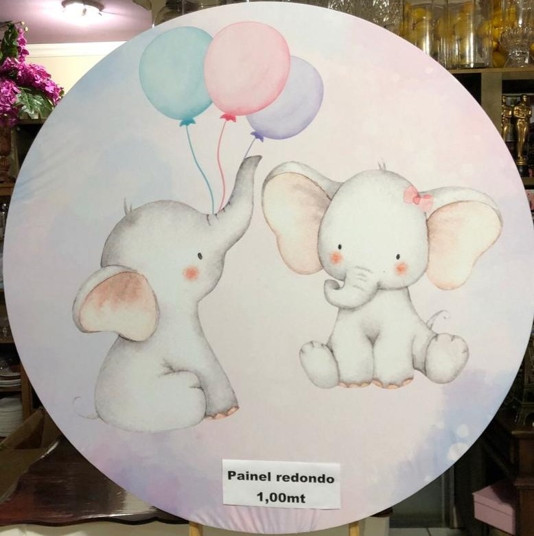 Chá Revelação Elefantinho Rosa E Azul Painel Redondo 100Cms - FOCUSEVENTOSJATAI