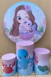 Sereia Baby Aquarela Lilas E Polvo Rosa Painel Ret220X150Cms - imagem 2