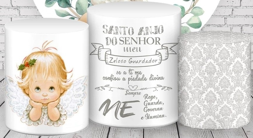 Batizado Floral Verde Santo Anjo Cilindro Redondo Pmg - FOCUSEVENTOSJATAI
