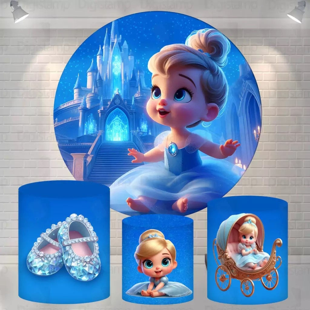 Cinderela 3D Baby Castelo de Cristal Painel Redondo 150Cm - FOCUSEVENTOSJATAI