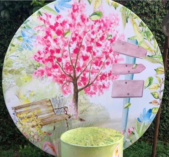 Jardim Ypê Rosa  Painel Redondo 150Cm - FOCUSEVENTOSJATAI