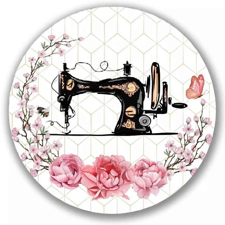 Costureira Maquina Floral Rosa Painel Redondo 150Cm - FOCUSEVENTOSJATAI