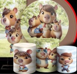 Capivara 3D Familia Na Floresta Painel Retangular  - Fundo 220X150Cm  - imagem 2