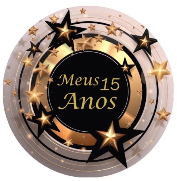 15 Anos Estrelas Preto E Dourado - Painel Redondo 150Cms - FOCUSEVENTOSJATAI