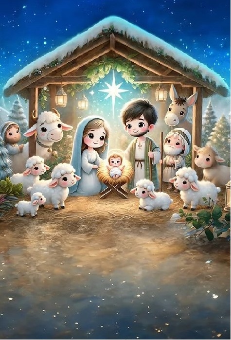 Religioso Presepio Manjedoura Cute 3D Fundo Marron Caramelo Painel Retangular 220X150Cm - FOCUSEVENTOSJATAI