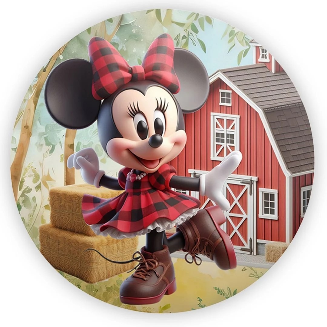 Minie 3D Fazendeira Xadrez Vermelho Painel Redondo 150Cm - FOCUSEVENTOSJATAI