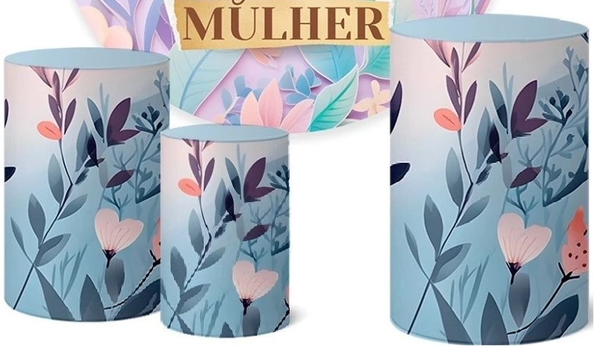 Dia da Mulher Floral Azul E Rosa Cilindro Redondo Pmg - FOCUSEVENTOSJATAI