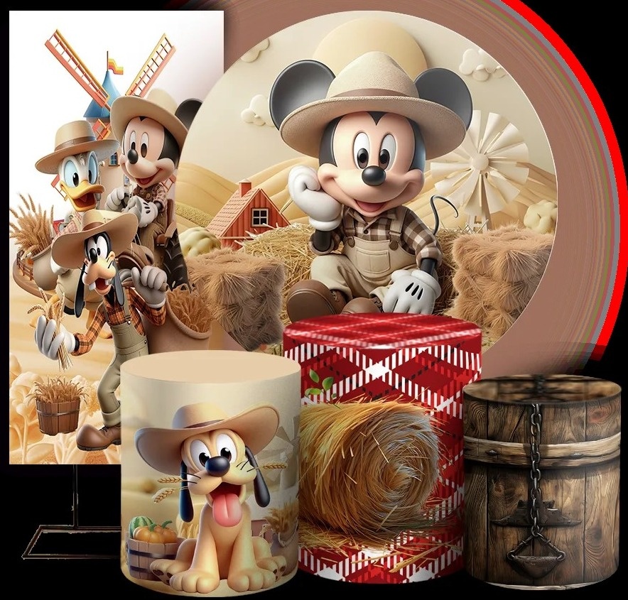 Mickey 3D Fazendeiro Marron Claro Painel Redondo 150Cm - FOCUSEVENTOSJATAI