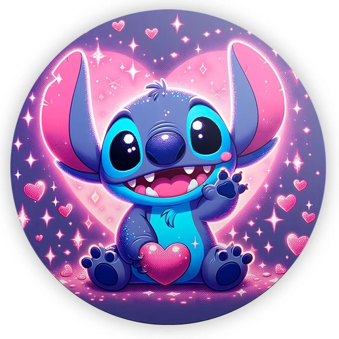 Lillo Stitch Coração E Estrelas Rosa Painel Redondo150Cm - FOCUSEVENTOSJATAI
