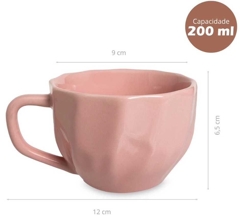 Xícaras Chá Prisma de Porcelana Rosa 200Ml Sem Pires - FOCUSEVENTOSJATAI