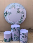 Floral Geométrico Flores Branca  Folhagem Painel Redondo 150Cm - imagem 2