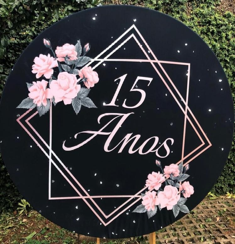 15 Anos Geometrico Preto/Rosa - Painel Redondo 150Cm - FOCUSEVENTOSJATAI