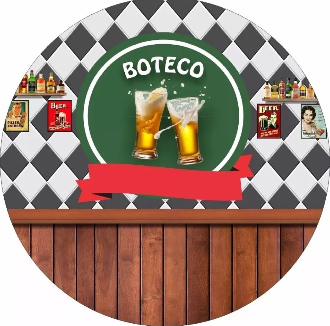 Boteco Xadrez Preto E Branco - Painel Redondo 150 A 180Cm - FOCUSEVENTOSJATAI
