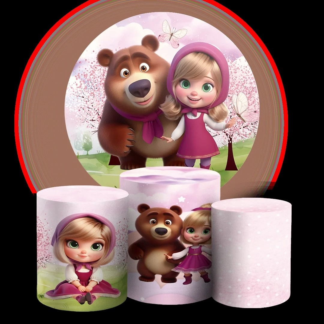 Masha E Urso 3D Borboletas Rosa Painel Red150Cm - FOCUSEVENTOSJATAI